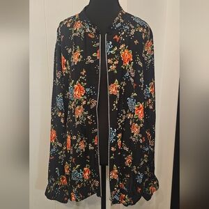 Simply Be Black Floral Zip-Front Bomber Jacket
